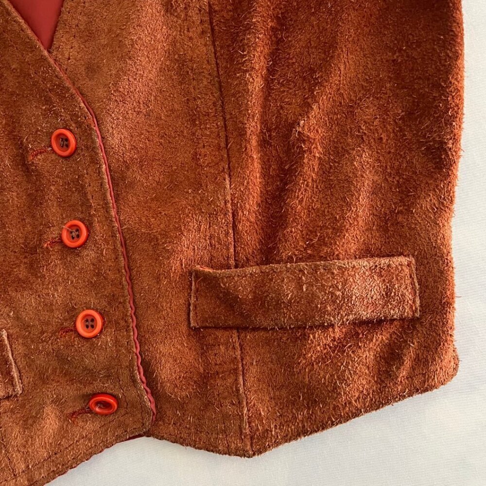 Learsi Chestnut Brown Suede Leather Adjustable Waistcoat Vest - Picture 4 of 8